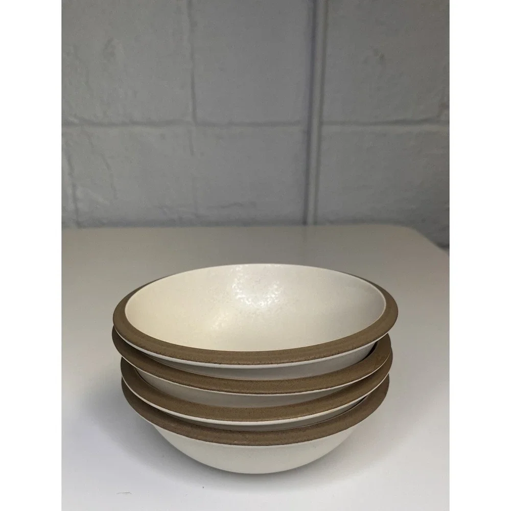 Dansk China SANTIAGO WHITE Cereal‎ Bowl *NEW*  SET of 4 | Beige Body Tan Edge
